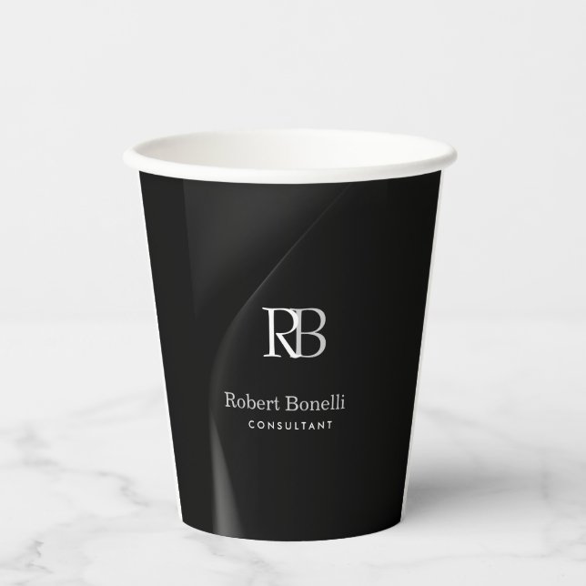 Plain Modern Grey Monogram Initials Name  Paper Cups (Front)