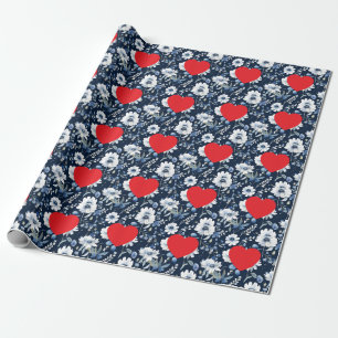 Plain Modern Love Heart & Flowers Wrapping Paper