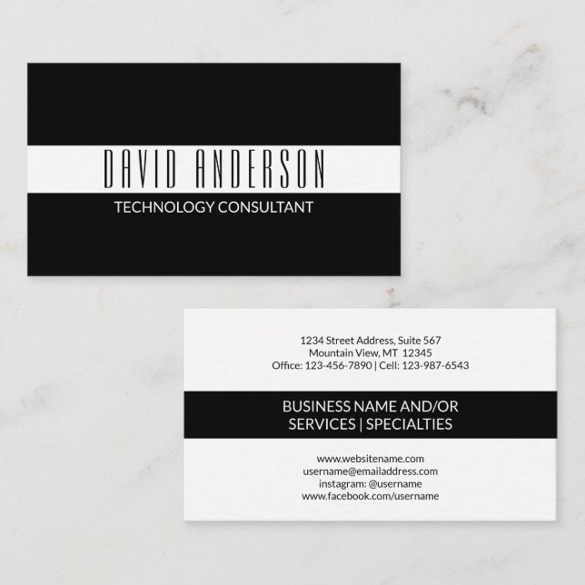 Plain Modern Minimalist Black White Stripe Elegant Business Card (Front/Back)