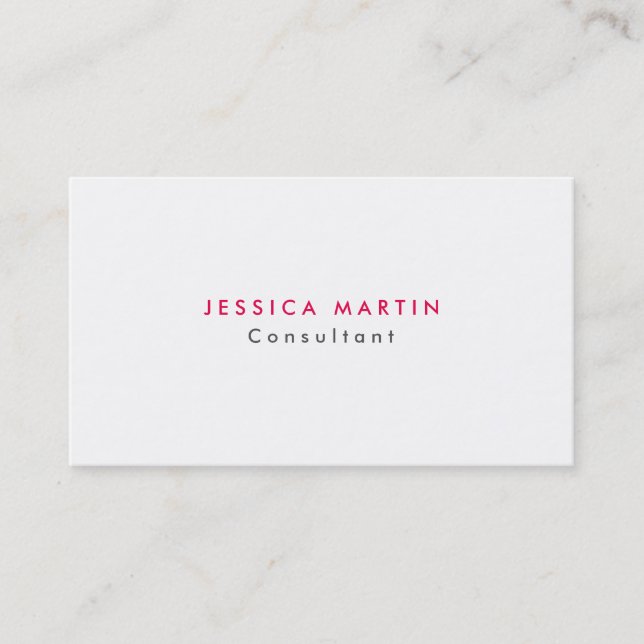 Plain Modern Minimalist Feminine Grey White Pink Business Card (Front)
