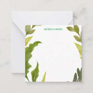 Plain Modern Minimalist Name Floral Greenery Card