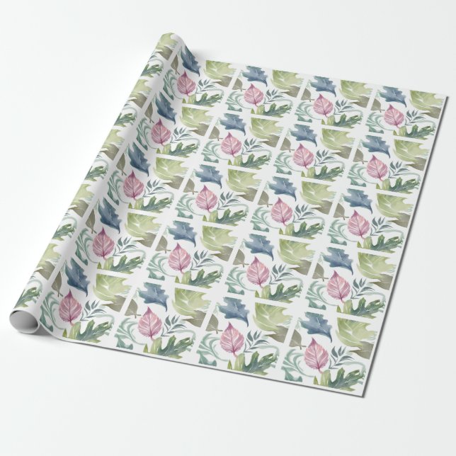 Plain Modern Minimalist Name Floral Wrapping Paper (Unrolled)