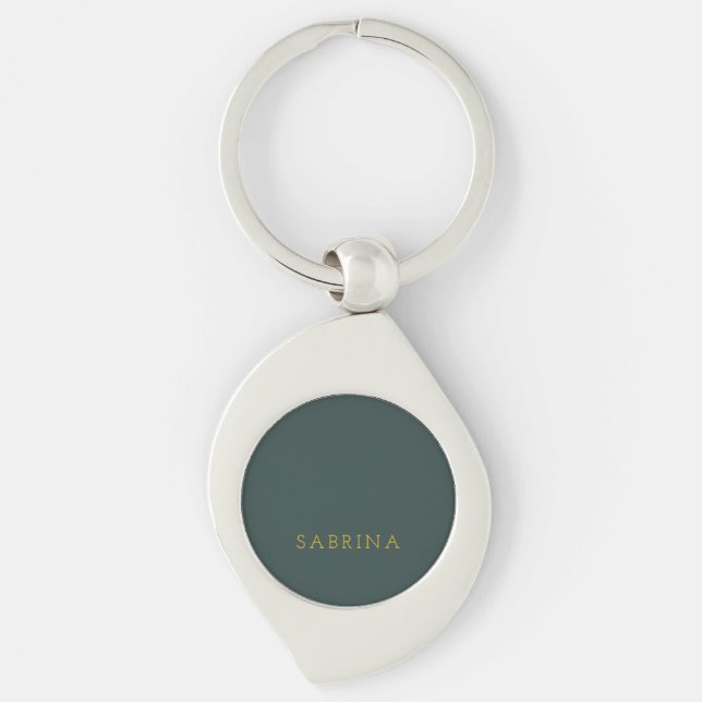 Plain Modern Minimalist Own Name Dusty Green Key Ring (Front)