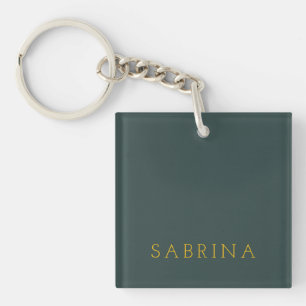 Plain Modern Minimalist Own Name Dusty Green Key Ring