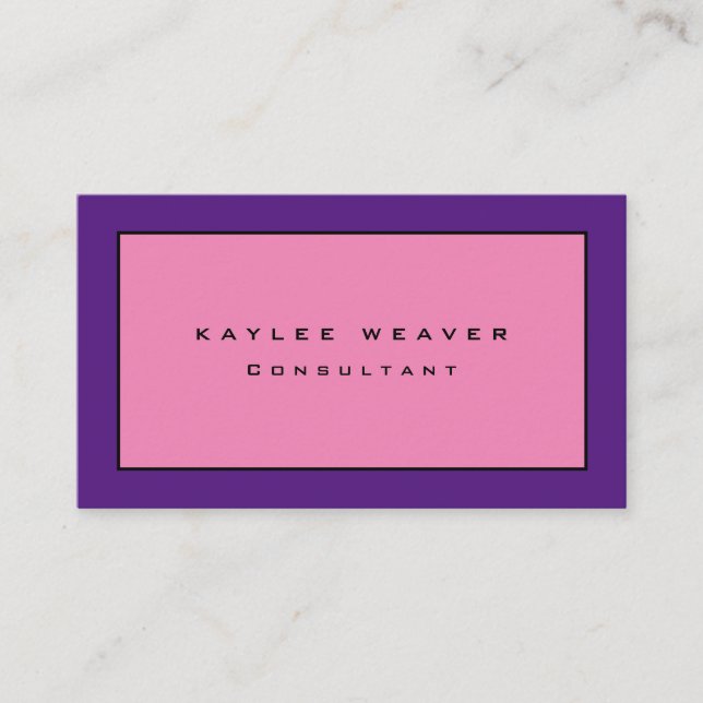 Plain Modern Minimalist Professional Pink Purple Business Card (Front)