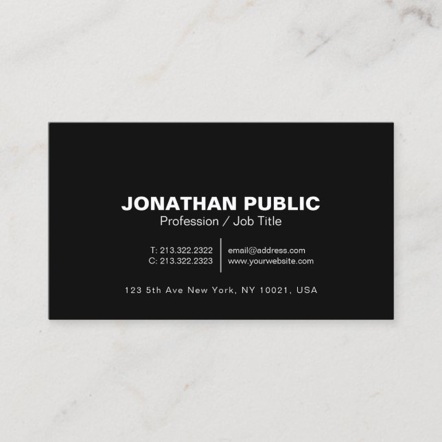 Plain Modern Professional Elegant Black White Business Card (Front)