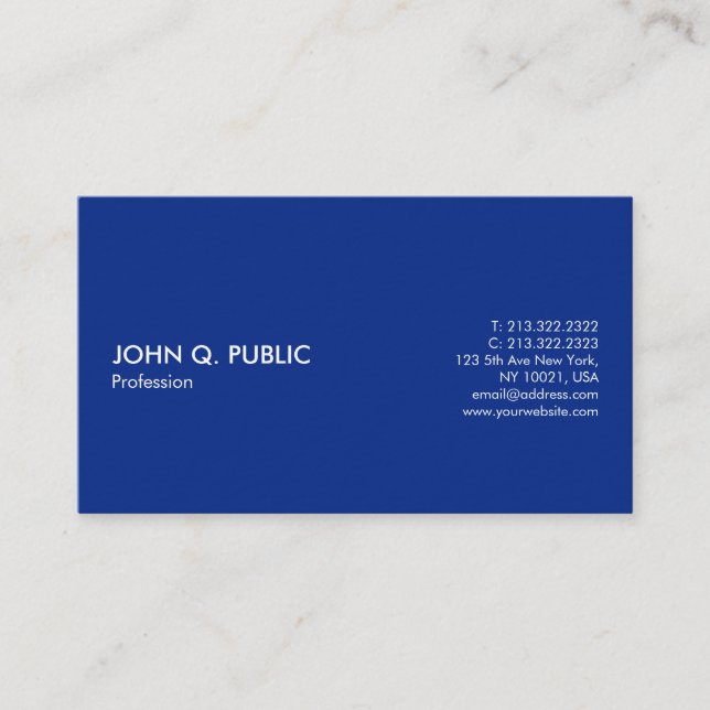 Plain Modern Professional Elegant Blue Design Business Card (Front)