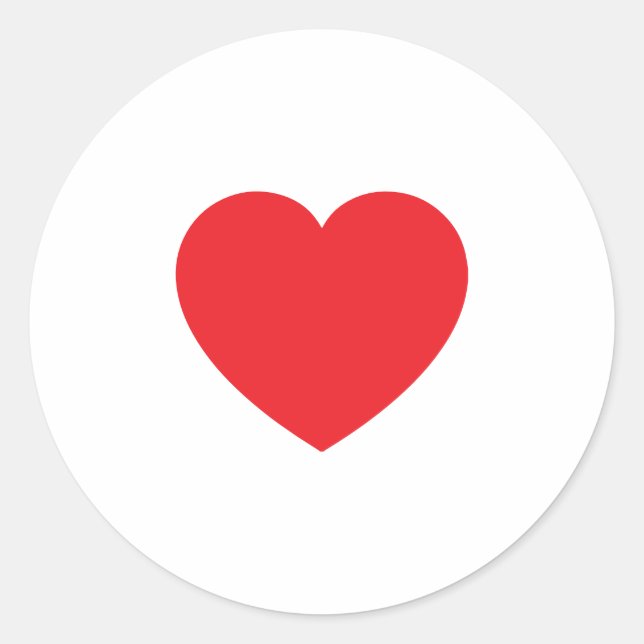 Plain Modern White Red Love Heart Graphic Classic Round Sticker (Front)