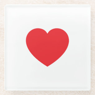Plain Modern White Red Love Heart Graphic Glass Coaster