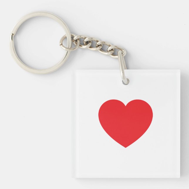 Plain Modern White Red Love Heart Graphic Key Ring (Front)
