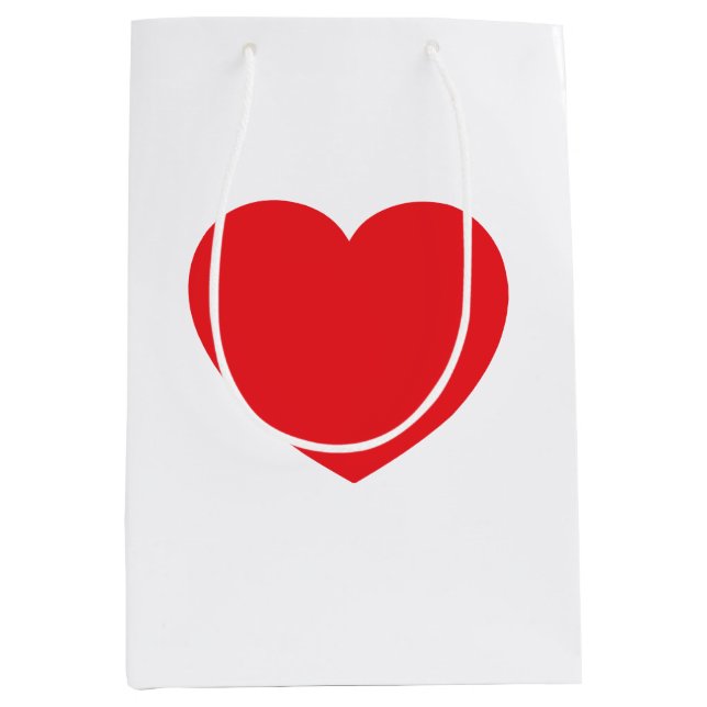 Plain Modern White Red Love Heart Graphic Medium Gift Bag (Front)