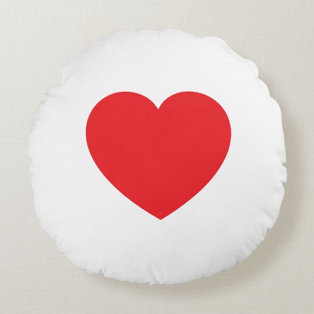 Plain Modern White Red Love Heart Graphic Round Cushion (Front)