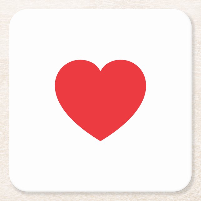 Plain Modern White Red Love Heart Graphic Square Paper Coaster (Front)