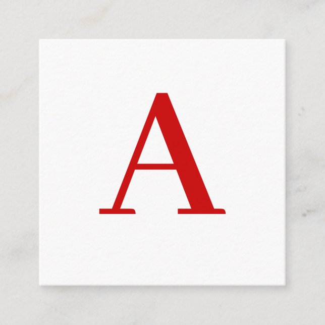 Plain Modern White Red Monogram Initial Letter Enclosure Card (Front)