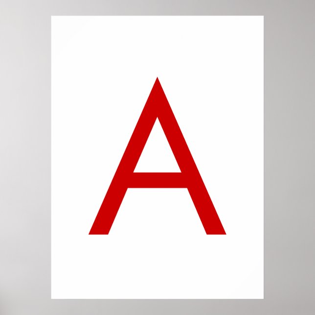 Plain Modern White Red Monogram Initial Letter Poster (Front)