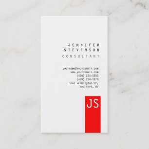 Plain Monogram Red Vertical Clean Business Card