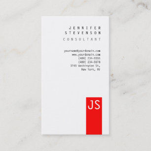 Plain Monogram Red White Clean Business Card