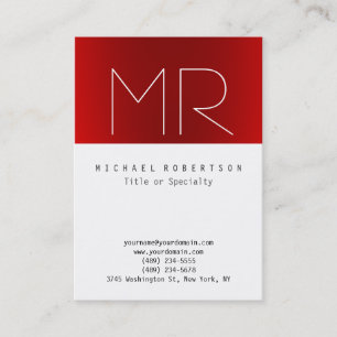Plain Monogram Red White Clean Business Card