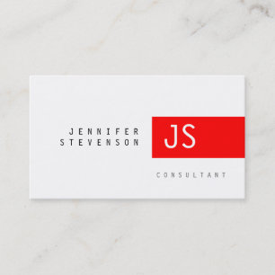 Plain Monogram Red White Clean Business Card