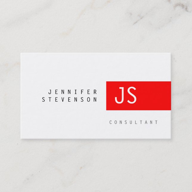 Plain Monogram Red White Clean Business Card (Front)