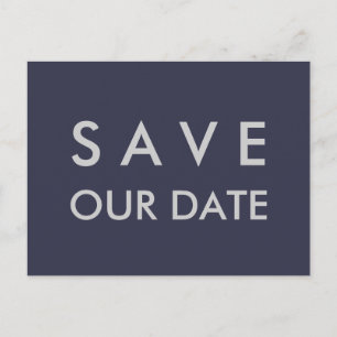 Plain Navy Blue & Silver Save the Date Announcement Postcard