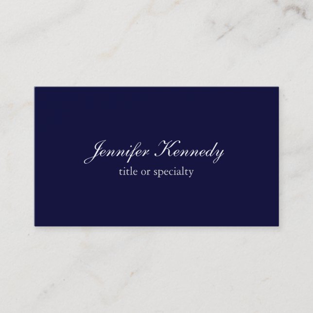 Plain Navy Blue Simple Classical Handwriting Business Card (Front)