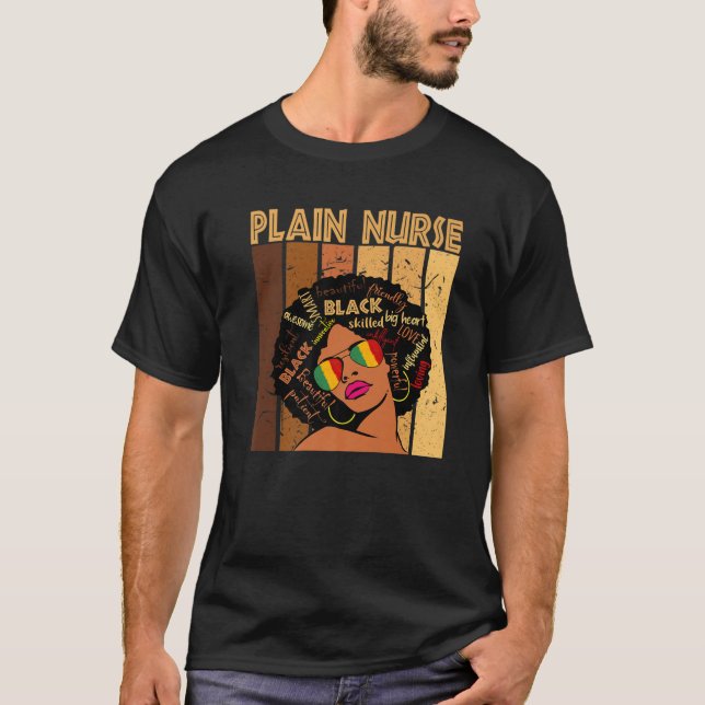 Plain Nurse Afro African American Women Black Hist T-Shirt (Front)