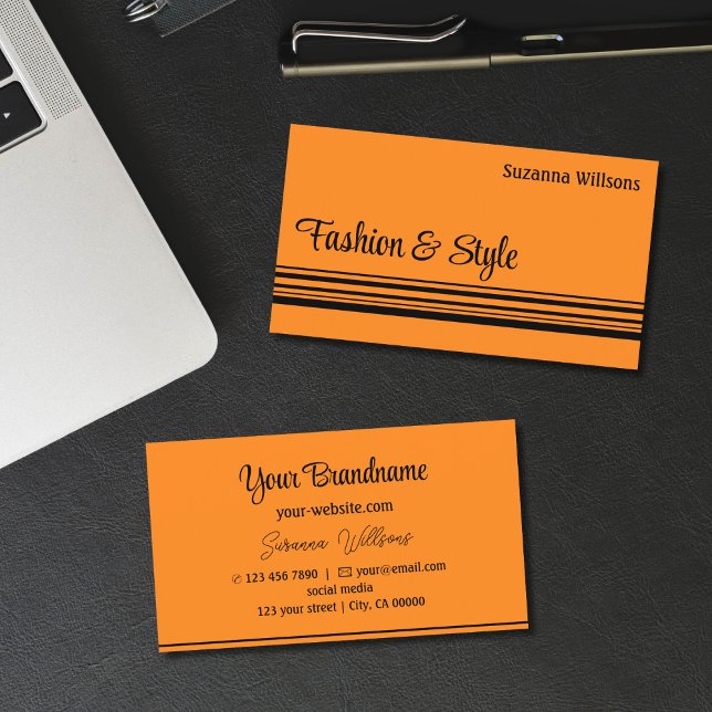 Plain Orange Black Stripes Professional Stylish Business Card (Creator Uploaded)