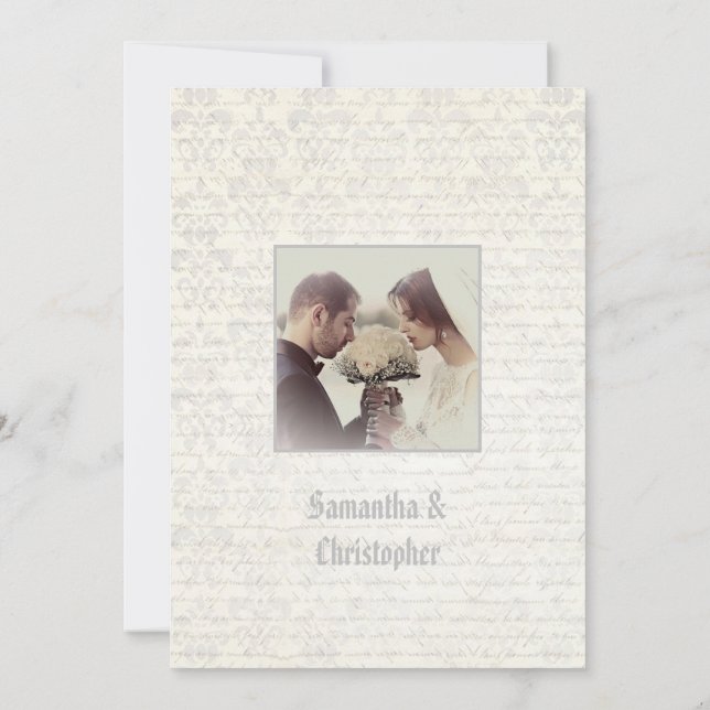 Plain parchment wedding photo invitation (Back)