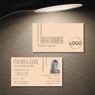 Plain Pastel Peach with Logo & Photo Professional Business Card