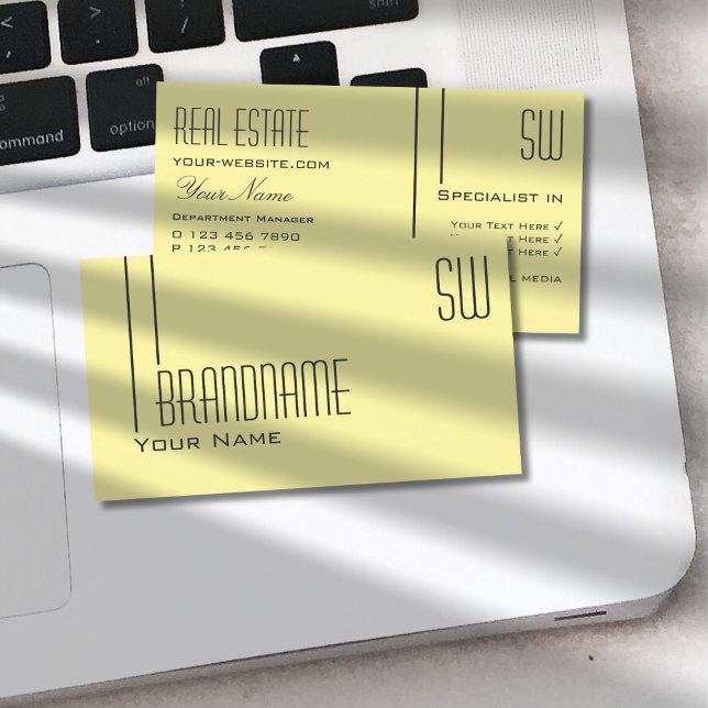 Plain Pastel Yellow with Initials Professional Business Card (Creator Uploaded)