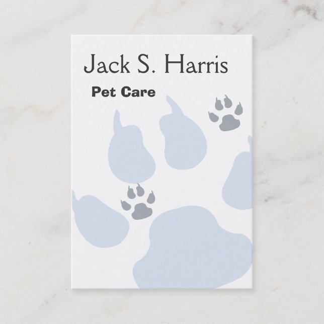 Plain Pet Care Animal Sitter Dog Cat Paw Prints Business Card (Front)
