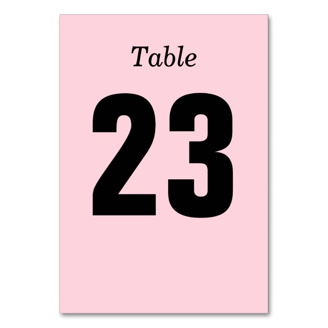 Plain, Pink and Black Table Number Card (Front)