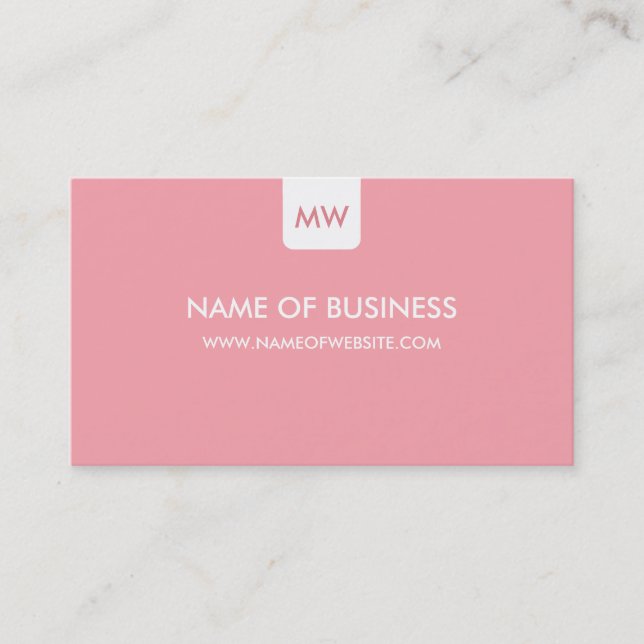 Plain Pink Chic Monogram Modern Social Media Business Card (Front)