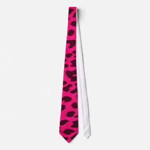 Plain Pink Leopard Print Tie - Large Print