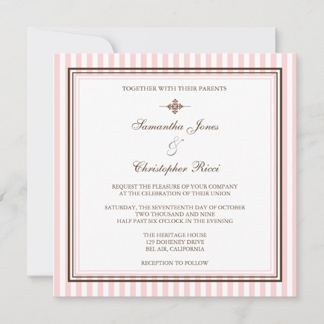 Plain Pink stripes  Wedding Invitations (Front)