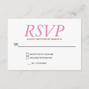 Plain Pink White Wedding RSVP Response Reply