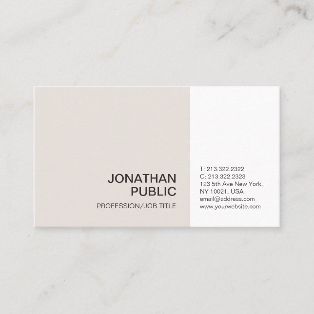 Plain Professional Beige White Elegant Artistic Business Card (Front)