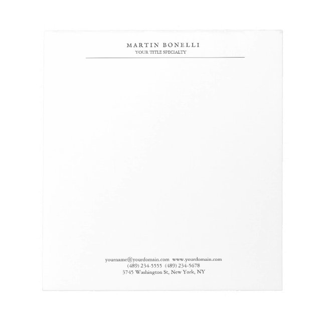 Plain Professional Black & White Minimalist Notepad (Front)