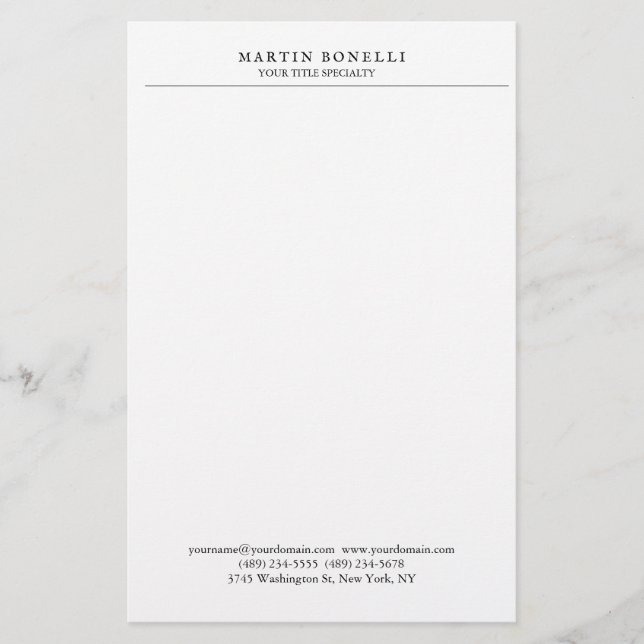 Plain Professional Black & White Minimalist Stationery (Front)