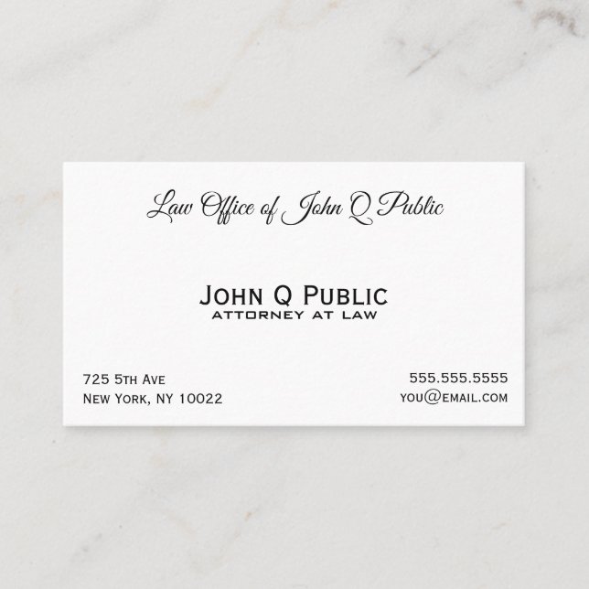 Plain Professional Elegant Attorney at Law Office Business Card (Front)
