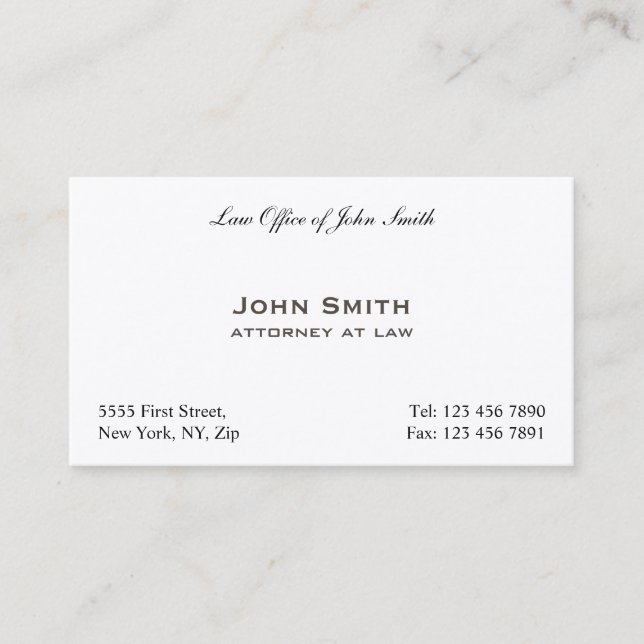 Plain Professional Elegant Attorney Law Office Business Card (Front)