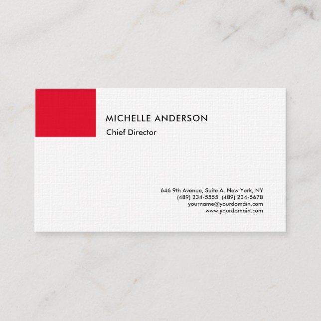 Plain Professional Minimalist Linen Red White Business Card (Front)