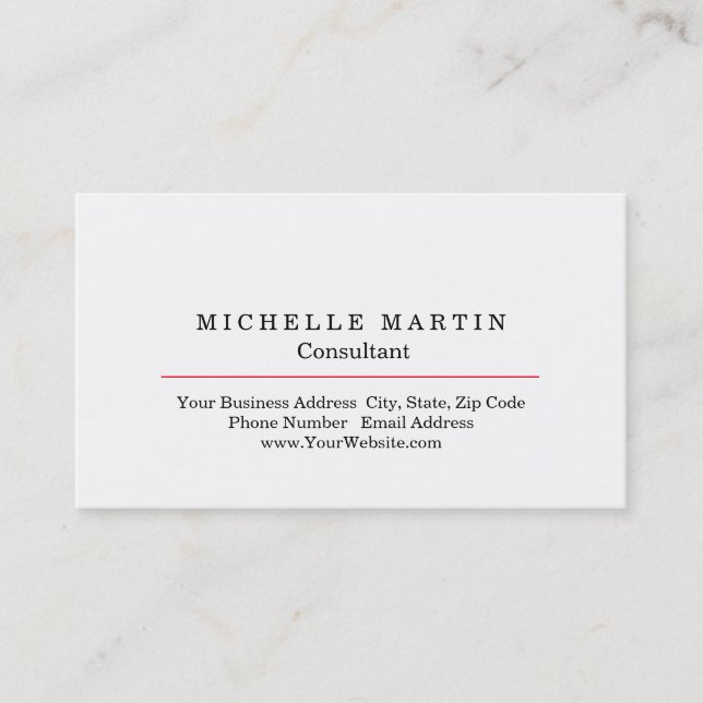 Plain Professional Unique White Red Minimalist Business Card (Front)