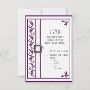 Plain purple and white lace wedding R.S.V.P RSVP Card