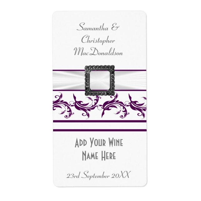 Plain purple and white wedding wine bottle (Front)