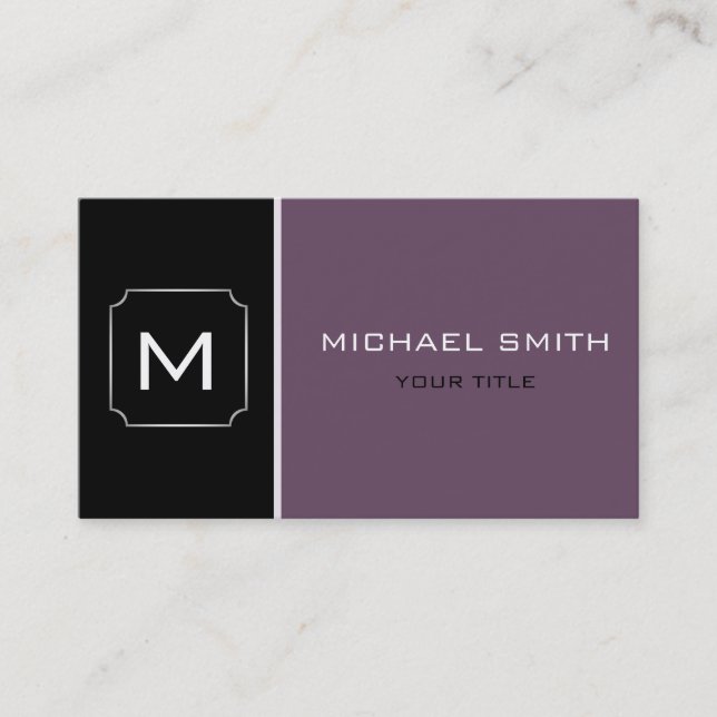 Plain Purple & Black Elegant Professional Modern Business Card (Front)