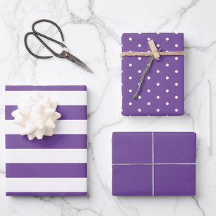 Plain Purple Polka Dot Wide Striped and Solid Wrapping Paper Sheet