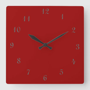 Plain Red Clock>Square Clocks with Numbers