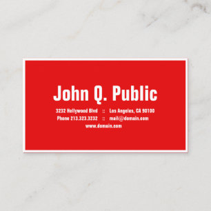 Plain Red Colour White Border Business Card